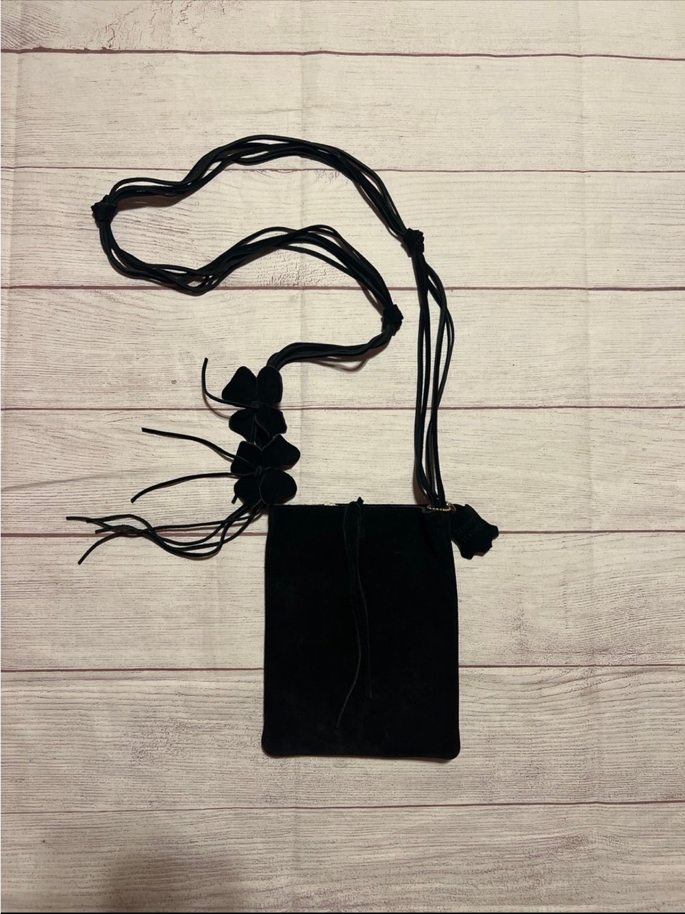 Black Suede Vintage genuine leather lord and Taylor bag with flower accents